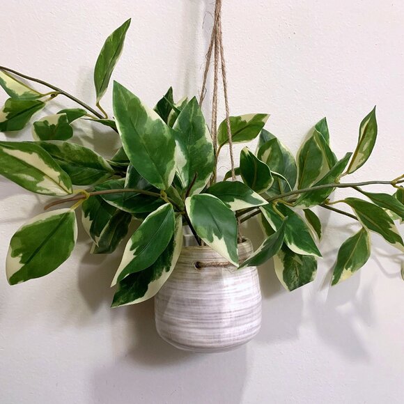 Hearth & Hand with Magnolia Hanging Ceramic Pot and 8" Faux Hoya Leaf Plant NEW - Picture 3 of 6